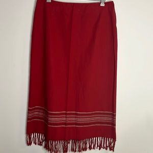 MICHELE Vintage Faux Wrap Red Fringe Maxi Skirt Size 14P